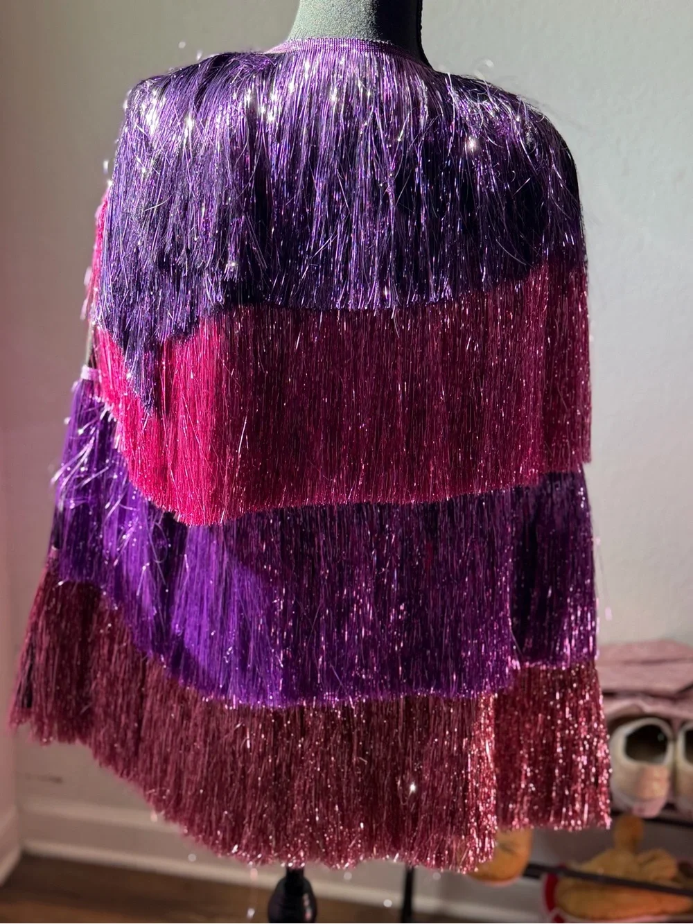 Nasty Gal Metallic Tiered Tinsel Fringe Open